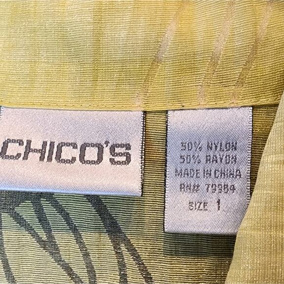 Chico's Yellow Button Blouse Semi Sheer Lightweight Casual Top Chico's Sz 1 / M - Picture 5 of 9